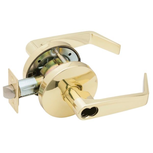 Grade 2 Storeroom Cylindrical Lock, SFIC Prep Less Core, Dane Lever, Standard Rose, Bright Brass